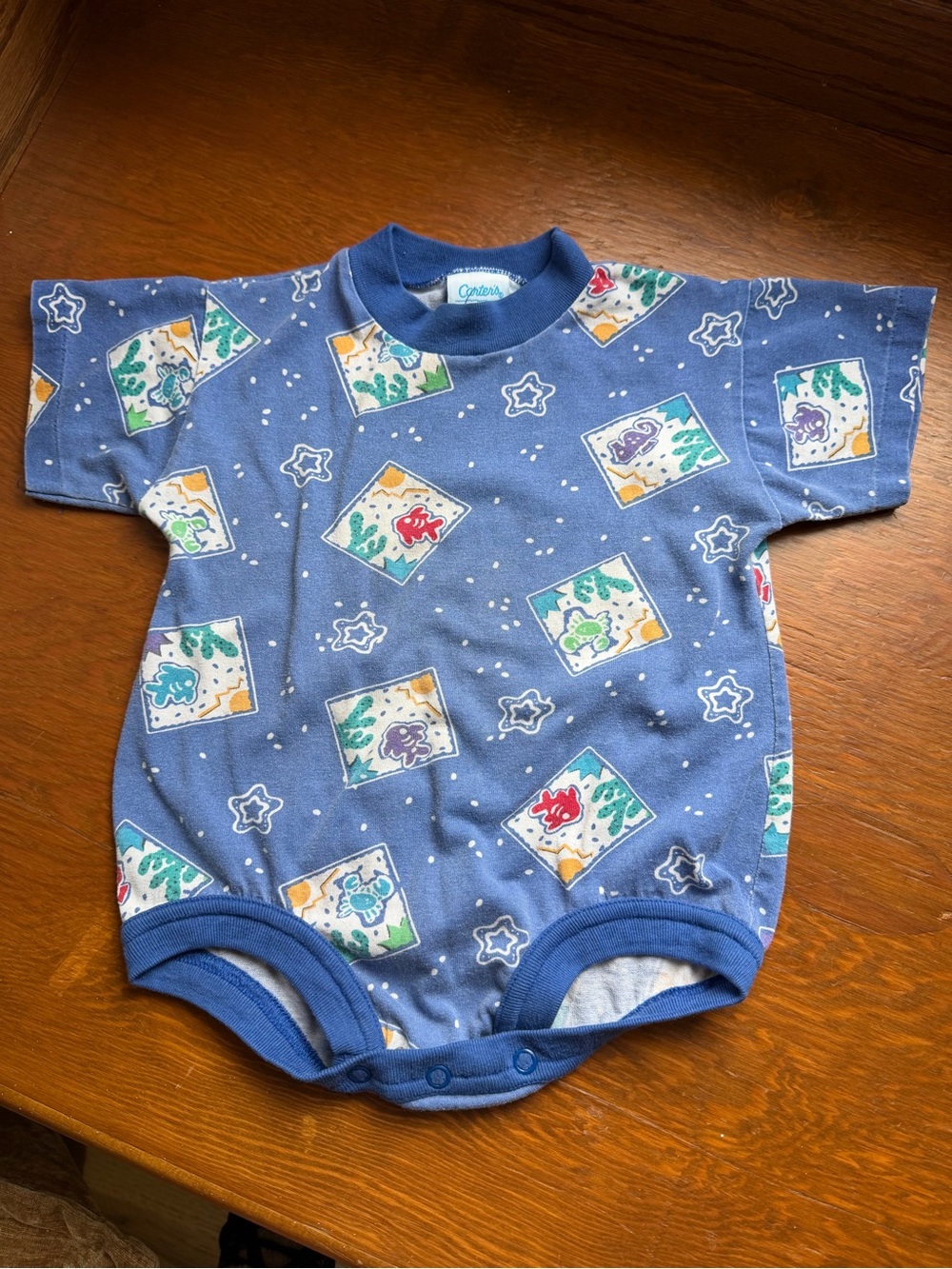 RARE VINTAGE Carter's Blue Short-Sleeve Baby One-Piece Bodysuit